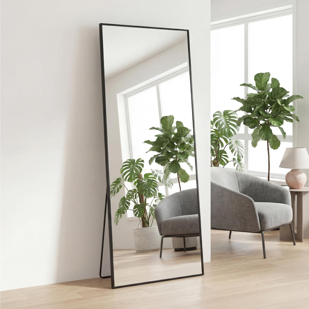 Aidoly Mirror Full Length, Upgraded Body Wall Mirrors with Shatter-Proof Glass, Floor Standing, Hanging or Leaning, Tall Mirror with Stand Aluminum Alloy Frame for Bedroom Cloakroom