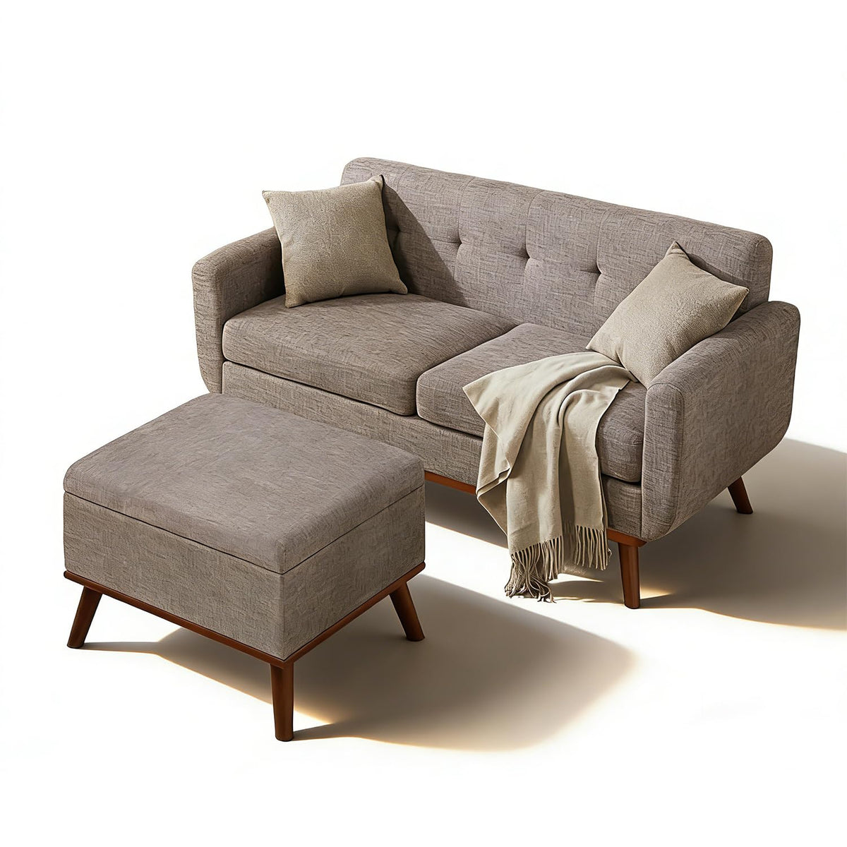 Kingfun 65" W Love Seat Sofa, Mid Century Modern Decor Loveseat Couches for Living Room, Button Tufted Upholstered Small Couch for Bedroom, Solid and Easy to Install Love Seats Furniture