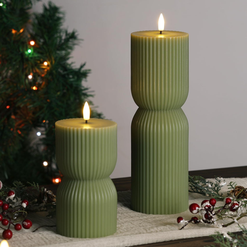 Girimax Ribbed Flameless Pillar Candles with Remote Set of 2