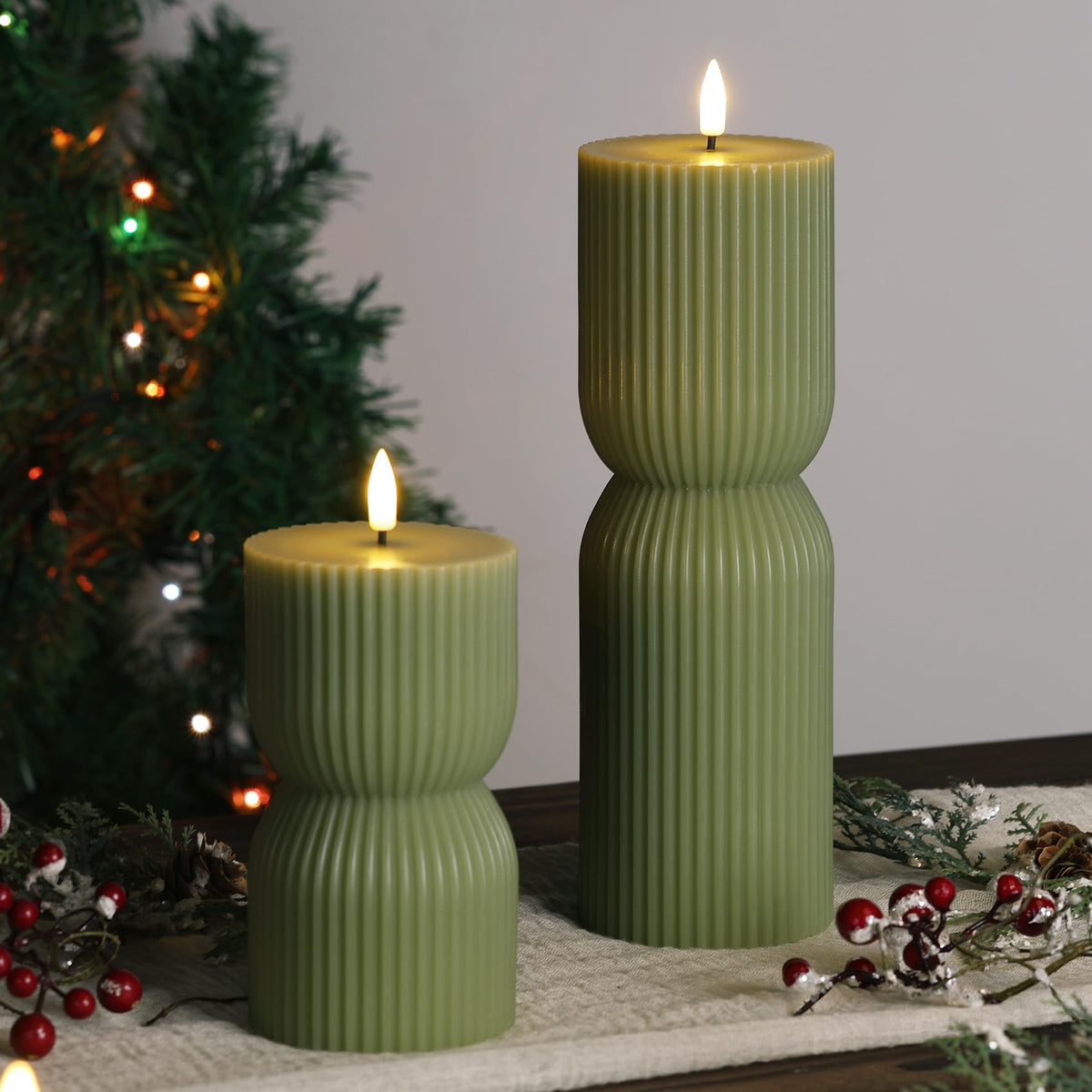 Girimax Ribbed Flameless Pillar Candles with Remote Set of 2