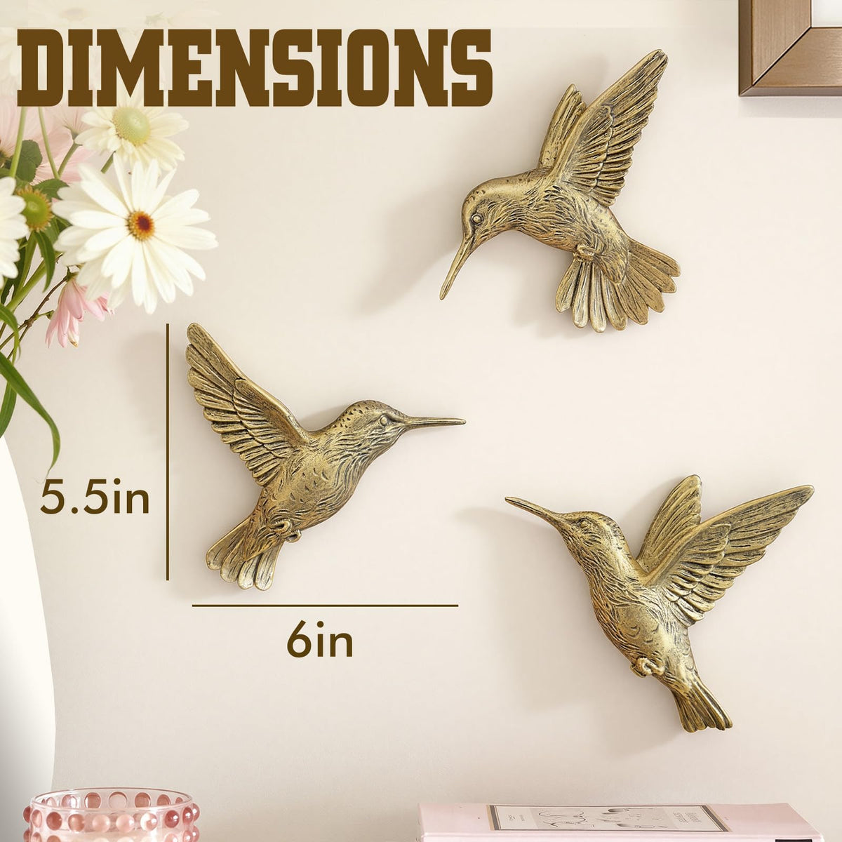 GUSFREUD Hummingbird Wall Decor – Antique Copper Bird Wall Art Sculptures for Home Decor