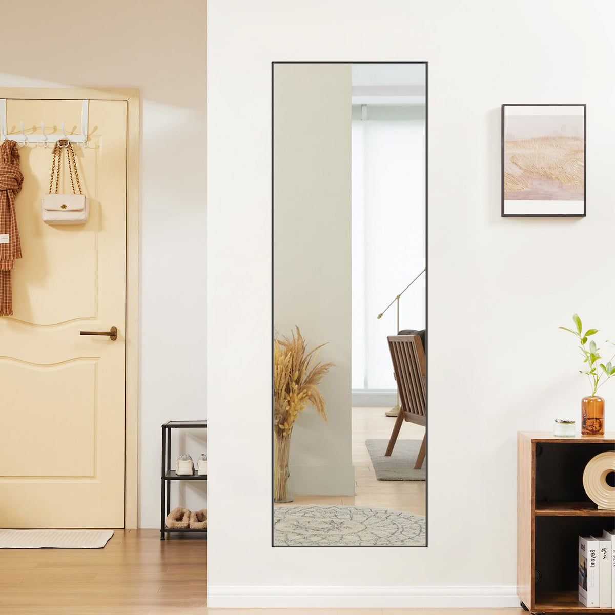 DUMOS Full Length Mirror Body Floor Mirror for Bedroom or Cloakroom, Can Stand Alone, Hang or Lean Against Wall, Tall Wall Mirror with Stand and Sleek Aluminum Alloy Thin Frame