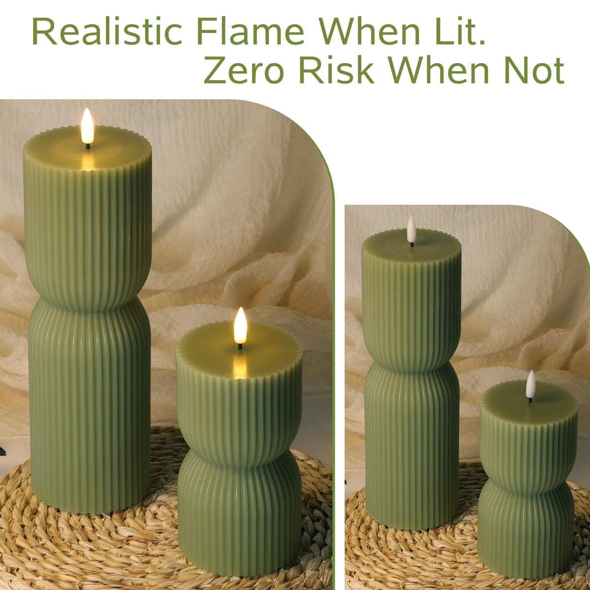Girimax Ribbed Flameless Pillar Candles with Remote Set of 2