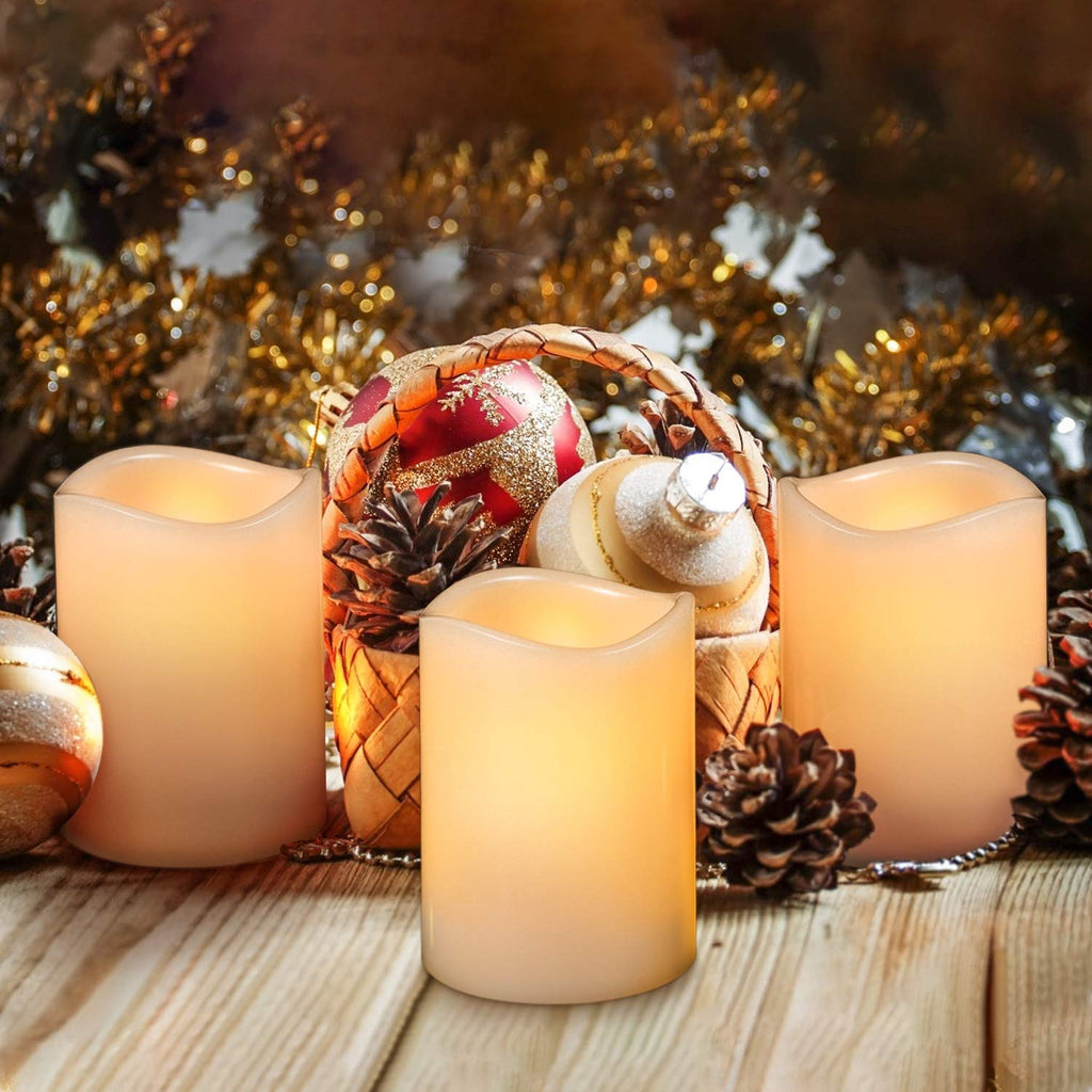 AKU TONPA Flameless Candles Battery Operated Pillar Real Wax Electric LED Candle Sets with Remote Control Cycling 24 Hours Timer, 4" 5" 6" Pack of 3