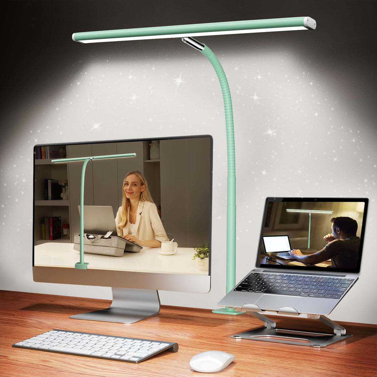 Airlonv LED Desk Lamp with Clamp, 17" Stepless Dimming Light