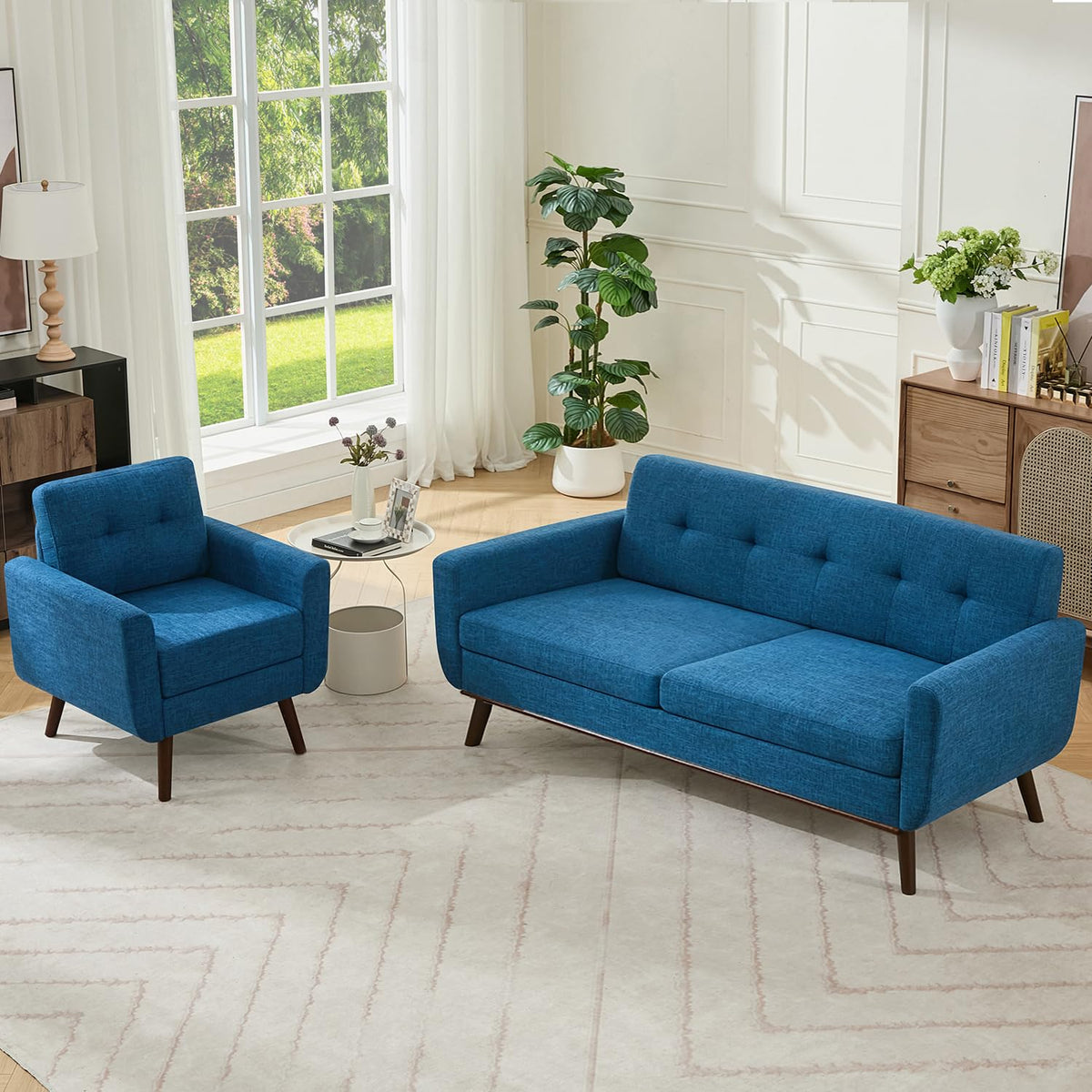 Kingfun 65" W Love Seat Sofa, Mid Century Modern Decor Loveseat Couches for Living Room, Button Tufted Upholstered Small Couch for Bedroom, Solid and Easy to Install Love Seats Furniture