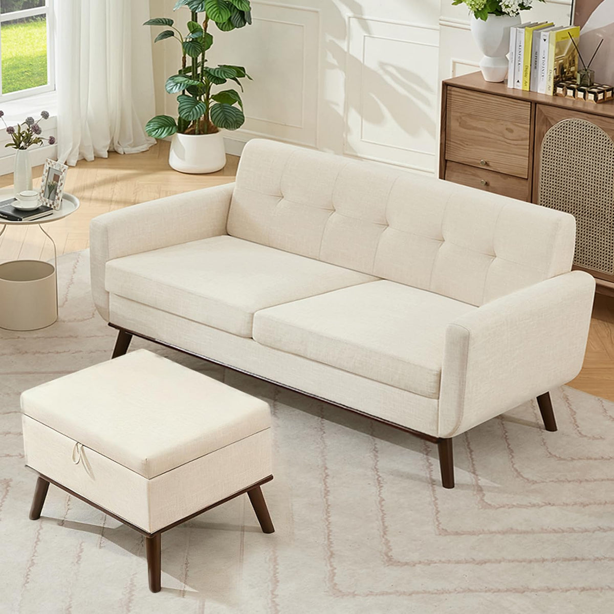 Kingfun 65" W Love Seat Sofa, Mid Century Modern Decor Loveseat Couches for Living Room, Button Tufted Upholstered Small Couch for Bedroom, Solid and Easy to Install Love Seats Furniture