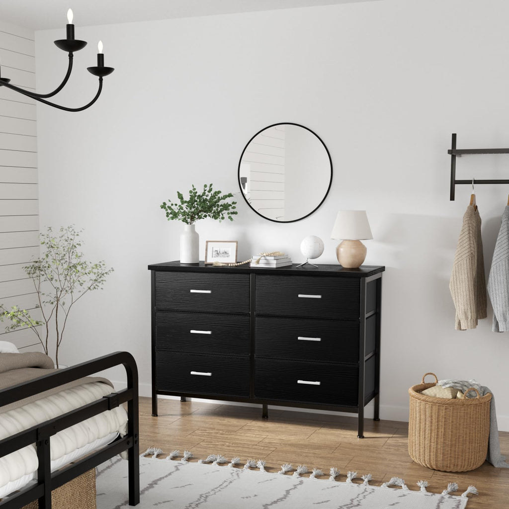 KAI-ROAD Dresser and Nightstand Set 3 Piece Dresser with 6 Fabric Drawers for Bedroom Sets Modern