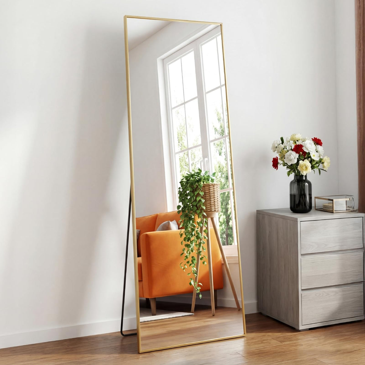 Aidoly Mirror Full Length, Upgraded Body Wall Mirrors with Shatter-Proof Glass, Floor Standing, Hanging or Leaning, Tall Mirror with Stand Aluminum Alloy Frame for Bedroom Cloakroom