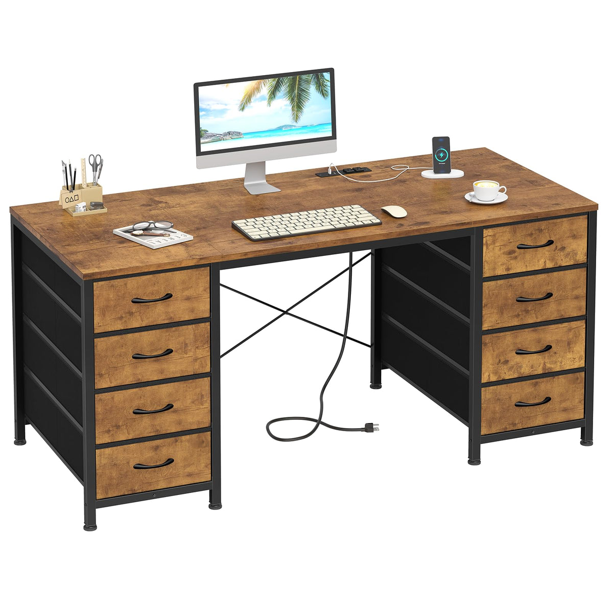 YOMILUVE Computer Desk with 8 Drawers