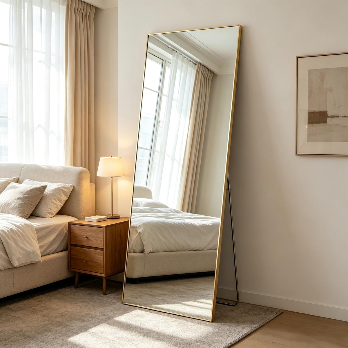 Aidoly Mirror Full Length, Upgraded Body Wall Mirrors with Shatter-Proof Glass, Floor Standing, Hanging or Leaning, Tall Mirror with Stand Aluminum Alloy Frame for Bedroom Cloakroom