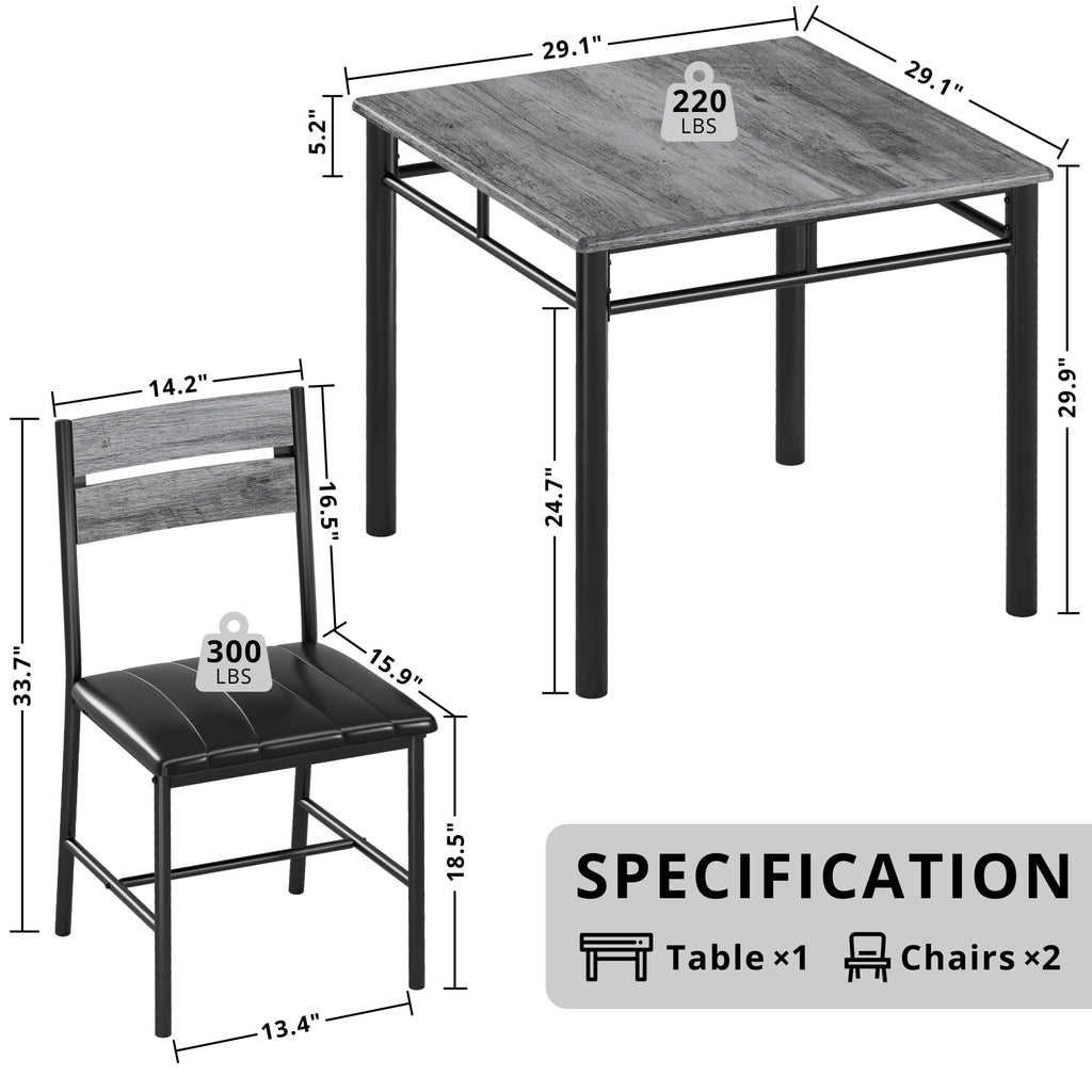 IRONCK Dining Table Set for 2, Small Kitchen Table with Upholstered Chairs Dinning Table Set for Kitchen & Dining Room, Compact Dining Set for Small Spaces