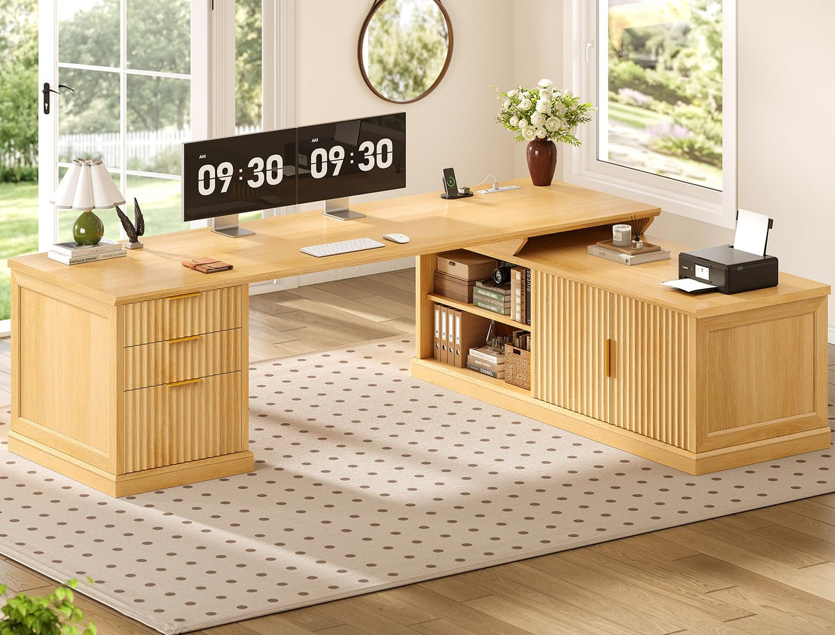 SEDETA Farmhouse Desk with Drawers for Home Office