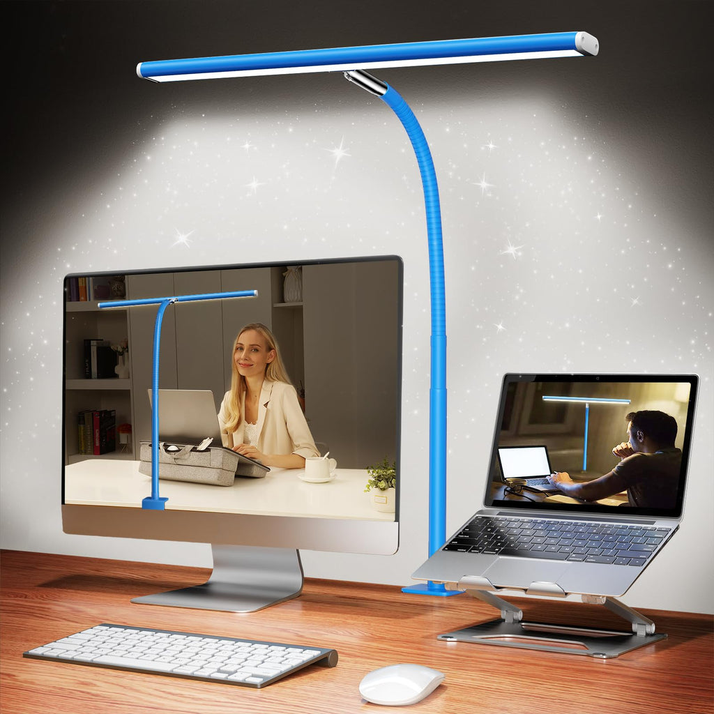Airlonv LED Desk Lamp with Clamp, 17" Stepless Dimming Light
