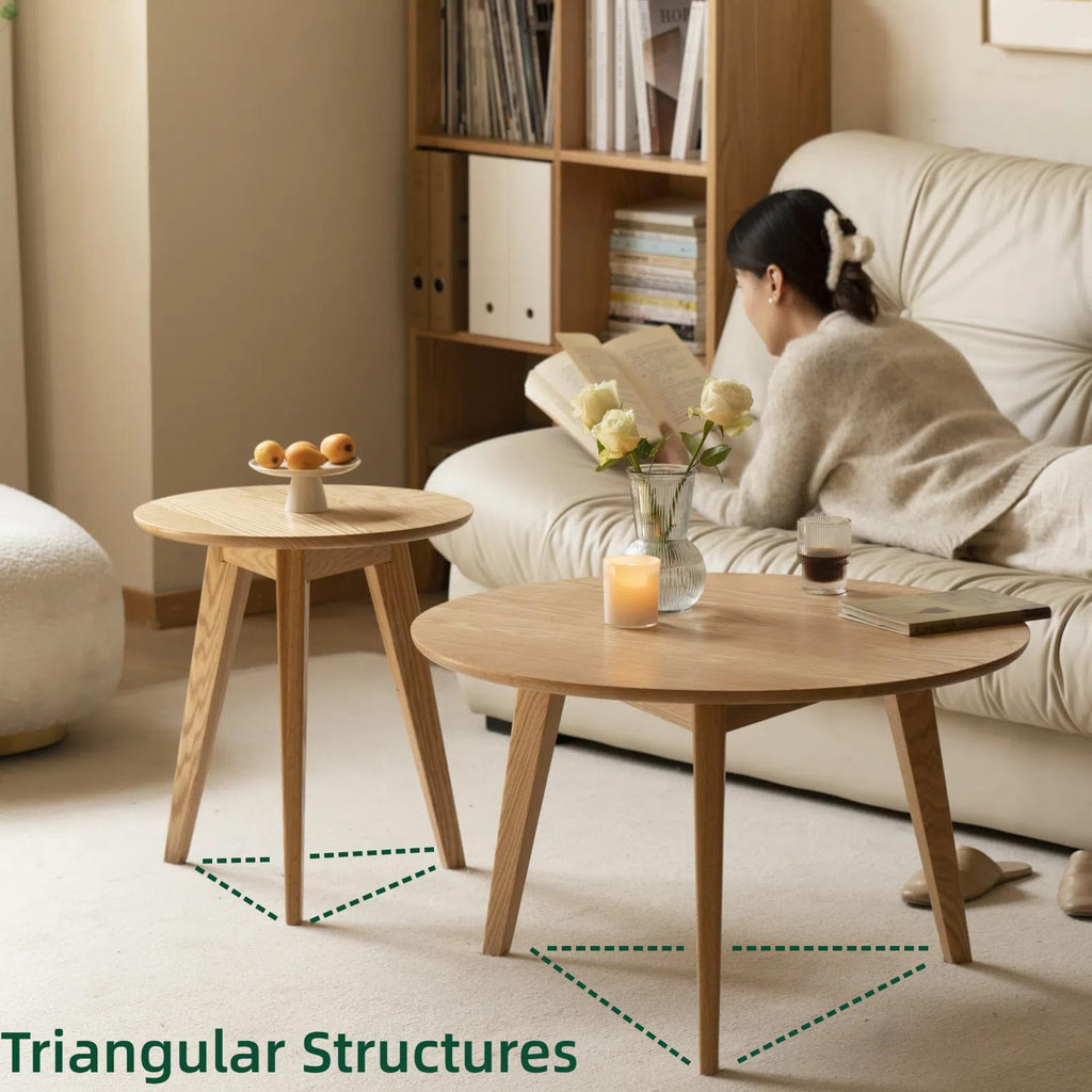 Vadisun Round End Table - Accent Side Table with 3 Legs, 100% Natural Solid Wood Side Table for Living Room, Eco-Friendly Painted Small End Table for Bedroom Office Small Spaces