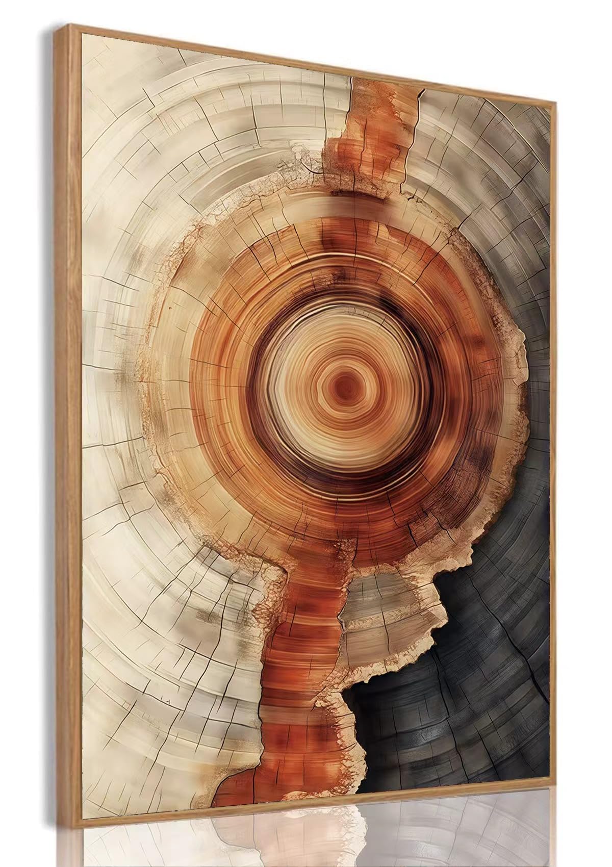 IBHJSART Framed Tree Ring Canvas Wall Art Abstract Colorful Wood Stump Decor Painting Prints Modern Minimalist Pictures Neutral Nature Rustic Farmhouse Living Room Bedroom Bathroom Office