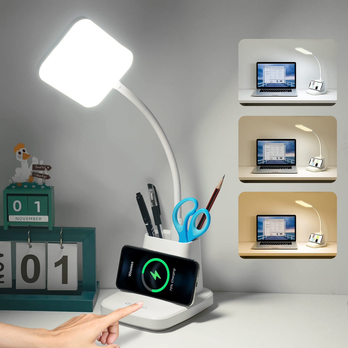 Sailstar Desk Lamp, Wireless Charger Small Desk Lamp, 3 Color Modes