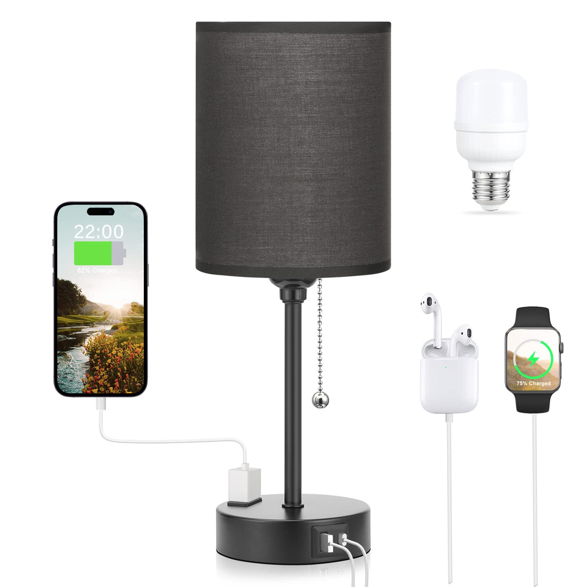Dicoool Pull Chain Bedside Lamps for Bedroom,Small Lamp
