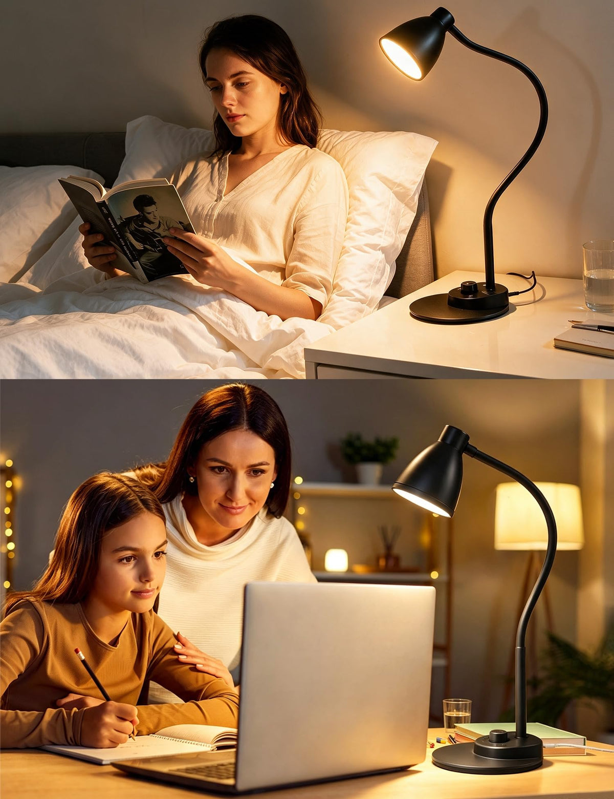 BOHON LED Desk Lamp with USB Charging Port 3 Color Modes Dim Reading Light