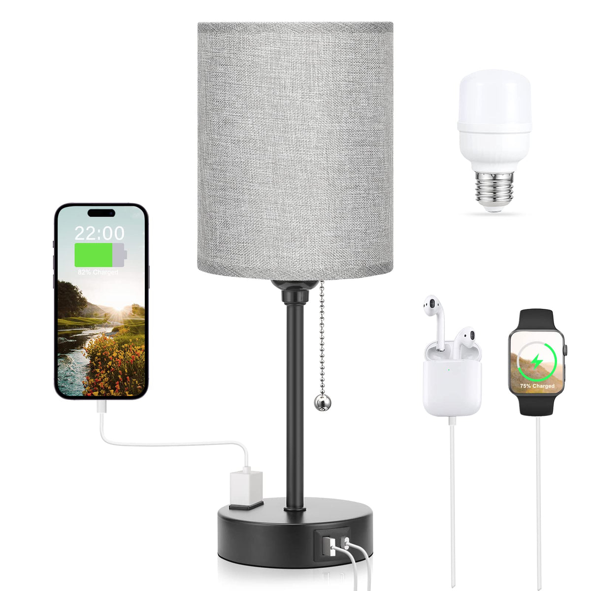 Dicoool Pull Chain Bedside Lamps for Bedroom,Small Lamp