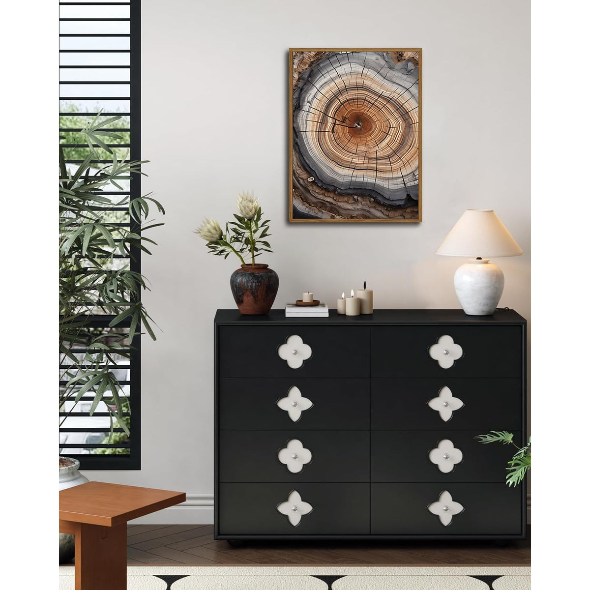 IBHJSART Framed Tree Ring Canvas Wall Art Abstract Colorful Wood Stump Decor Painting Prints Modern Minimalist Pictures Neutral Nature Rustic Farmhouse Living Room Bedroom Bathroom Office