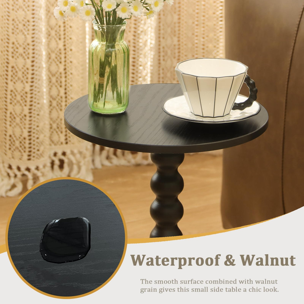 Fultyle Round Side Table, Small Drink Table for Small Spaces, Modern End Coffee Table with Solid Wood Leg for Living Room, Bedroom, Corners, and Office