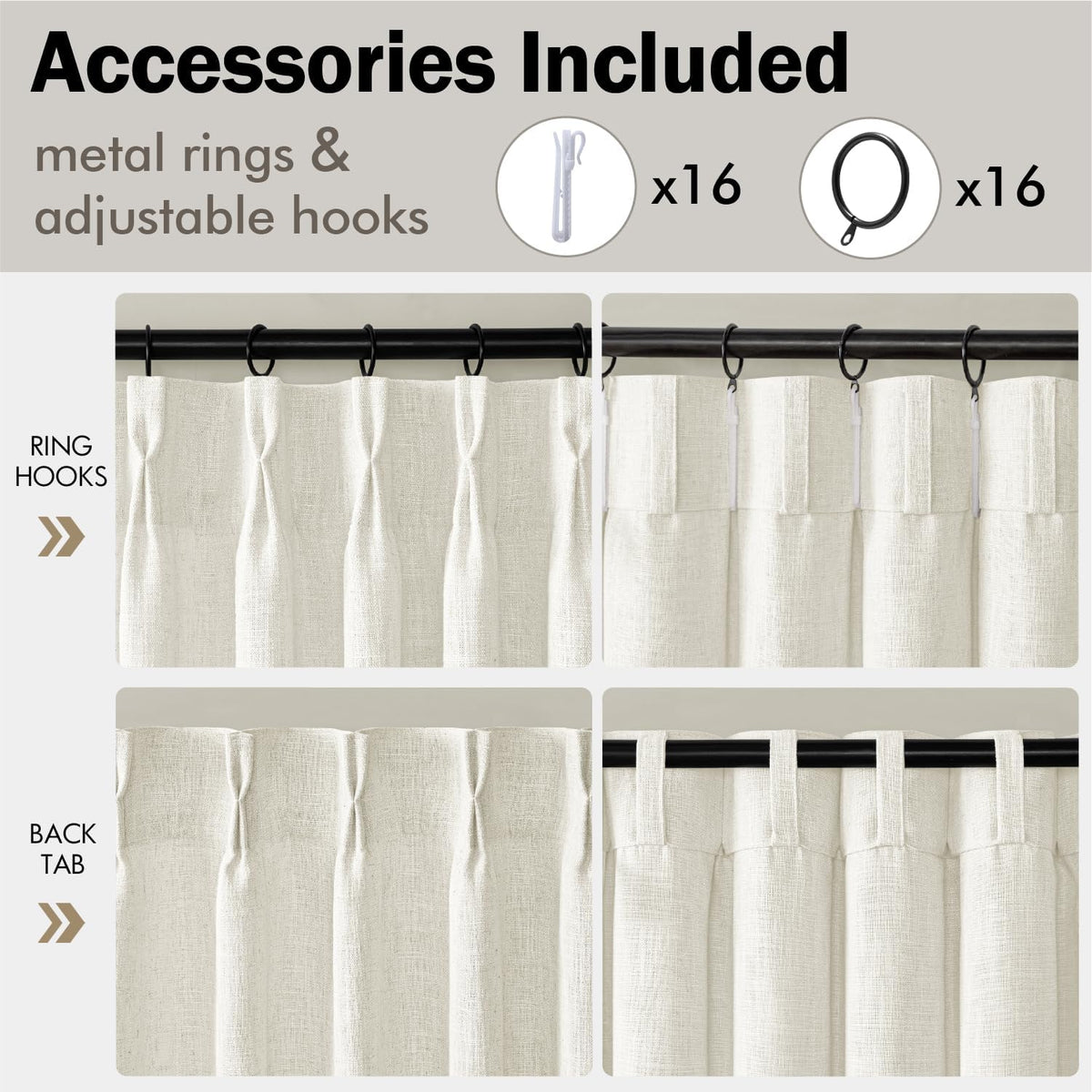 MIULEE Pinch Pleated Linen Light Filtering Curtains