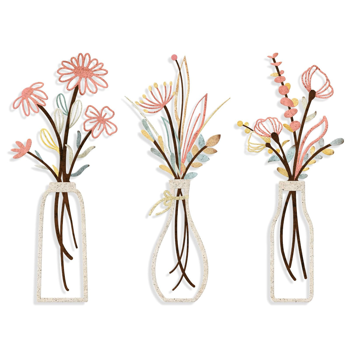 Pigort 3 Pieces Metal Flowers Wall Arts - Rustic Farmhouse Style Décor Metal Wall Art Black Minimalist Flower Natural Themed Wall Decors for Home Bedroom Dining Room Housewarming