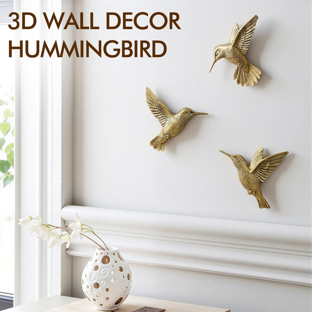 GUSFREUD Hummingbird Wall Decor – Antique Copper Bird Wall Art Sculptures for Home Decor