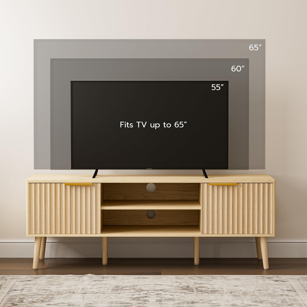 LCRBOL TV Stand for Living Room, Modern Entertainment Center for 55/60 inch TVs, TV Console with Fluted Door Cabinets and Open Shelves, for Bedroom