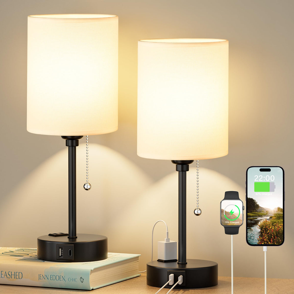 Dicoool Pull Chain Bedside Lamps for Bedroom,Small Lamp