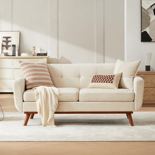 Kingfun 65" W Love Seat Sofa, Mid Century Modern Decor Loveseat Couches for Living Room, Button Tufted Upholstered Small Couch for Bedroom, Solid and Easy to Install Love Seats Furniture