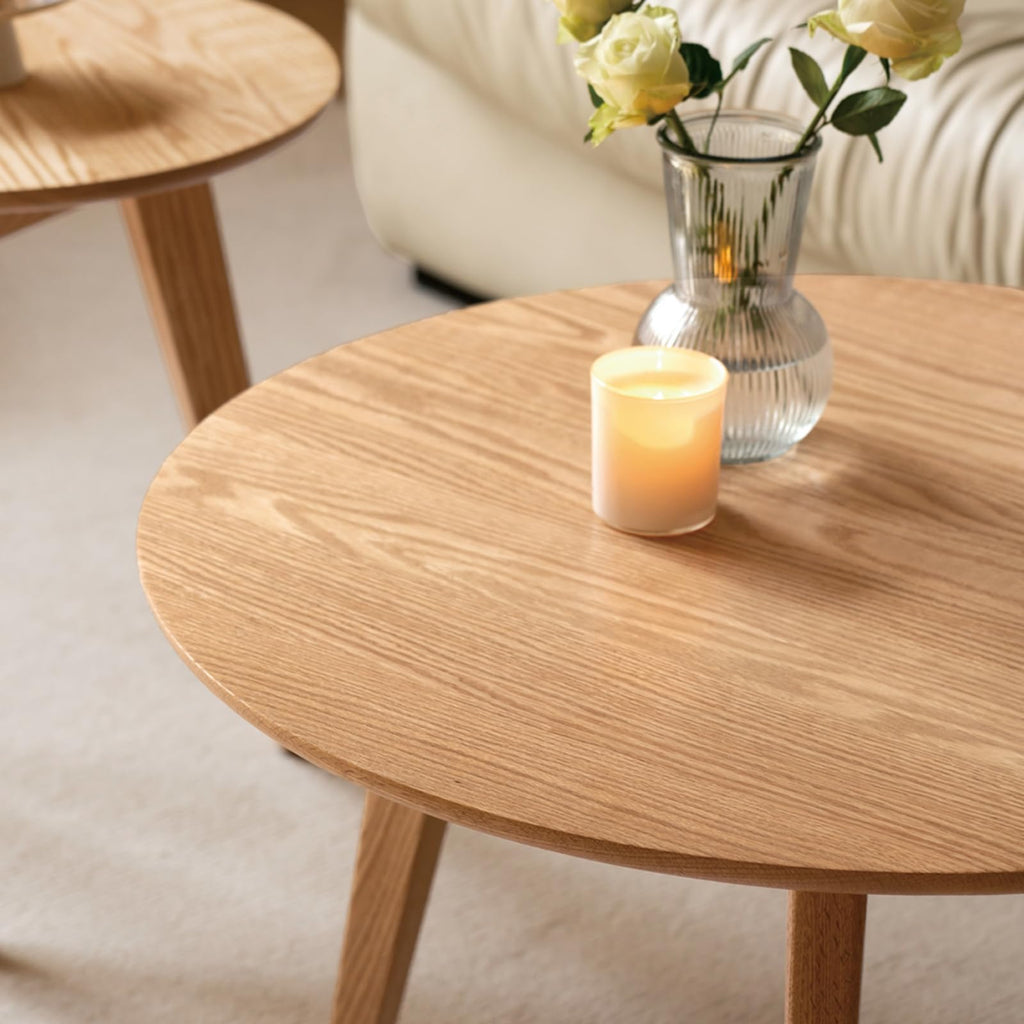 Vadisun Round End Table - Accent Side Table with 3 Legs, 100% Natural Solid Wood Side Table for Living Room, Eco-Friendly Painted Small End Table for Bedroom Office Small Spaces