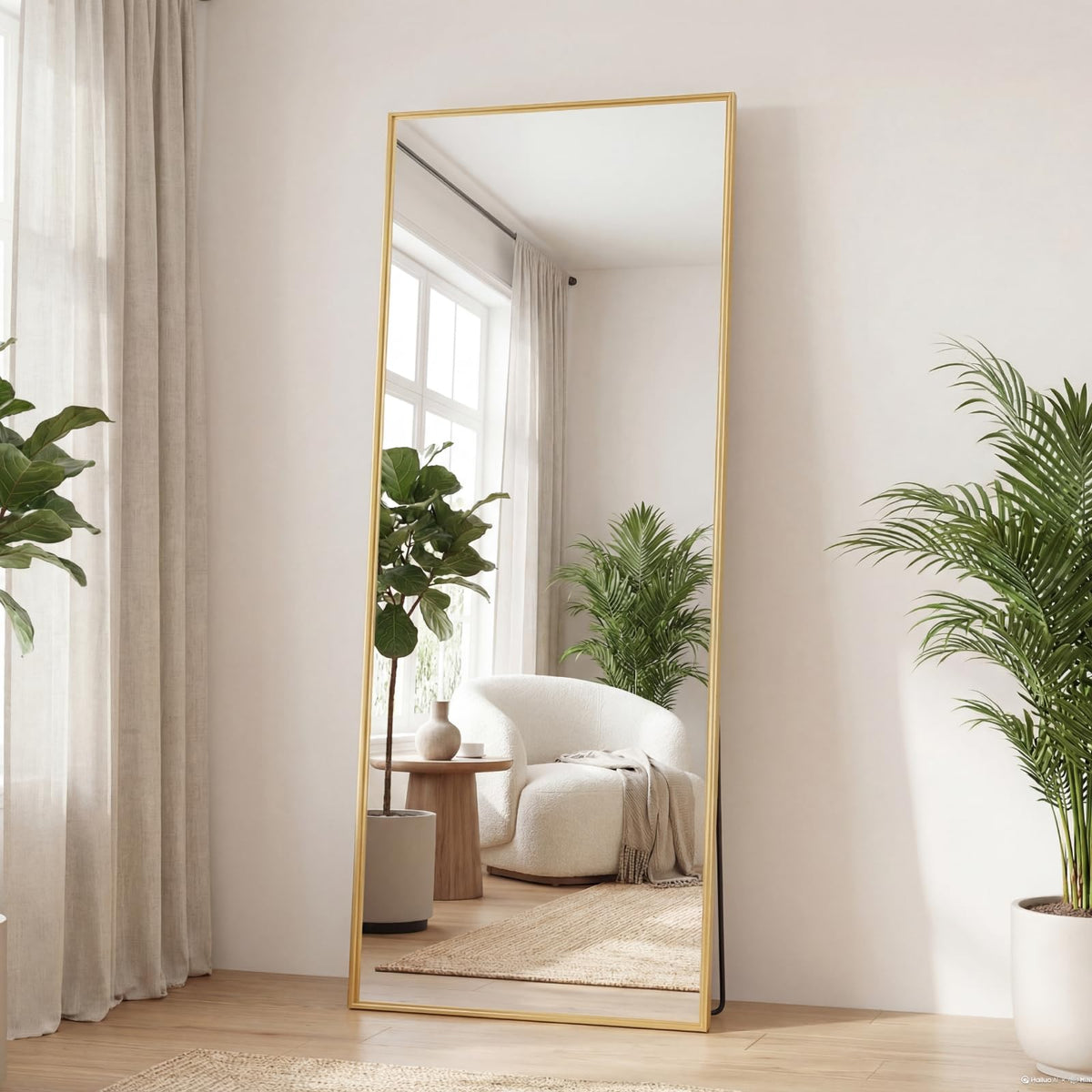 DUMOS Full Length Mirror Body Floor Mirror for Bedroom or Cloakroom, Can Stand Alone, Hang or Lean Against Wall, Tall Wall Mirror with Stand and Sleek Aluminum Alloy Thin Frame