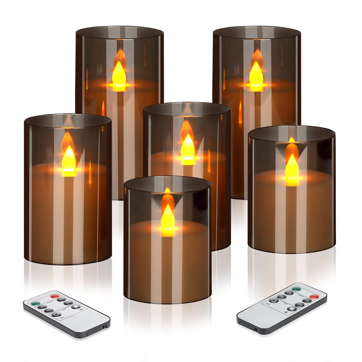 wemarry Flameless Candles 4" 5" 6" Acrylic Glass Pillars 3" Diameter Battery Operated Flickering Candles Include 8-Key Remote with Timer Function 400+ Hours