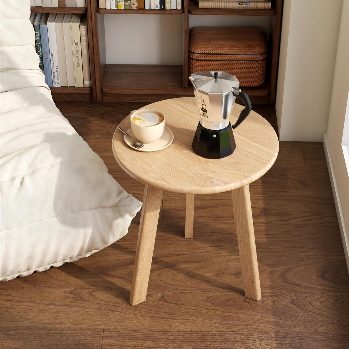 Vadisun Round End Table - Accent Side Table with 3 Legs, 100% Natural Solid Wood Side Table for Living Room, Eco-Friendly Painted Small End Table for Bedroom Office Small Spaces
