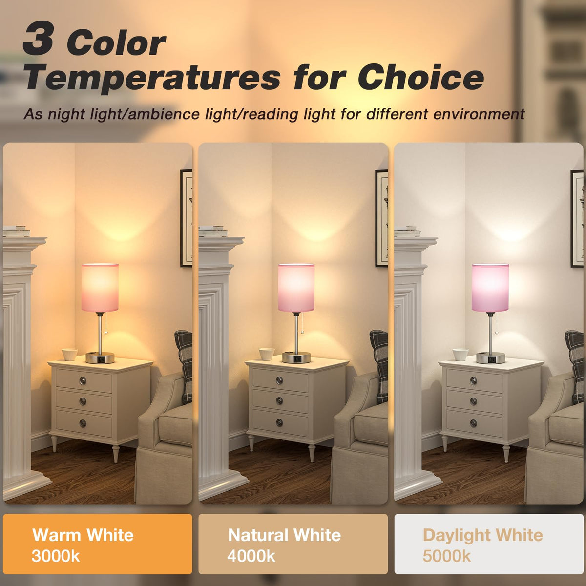 Dicoool Pull Chain Bedside Lamps for Bedroom,Small Lamp