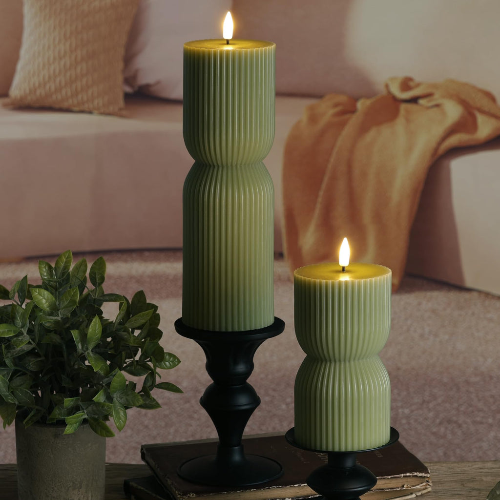 Girimax Ribbed Flameless Pillar Candles with Remote Set of 2