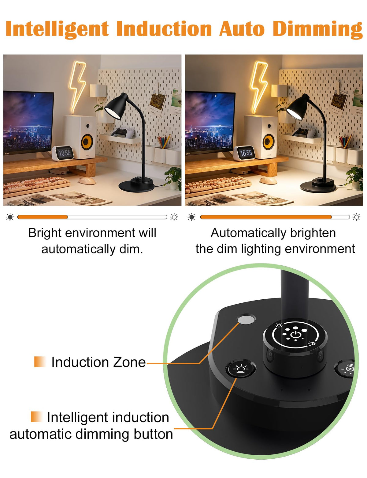 BOHON LED Desk Lamp with USB Charging Port 3 Color Modes Dim Reading Light