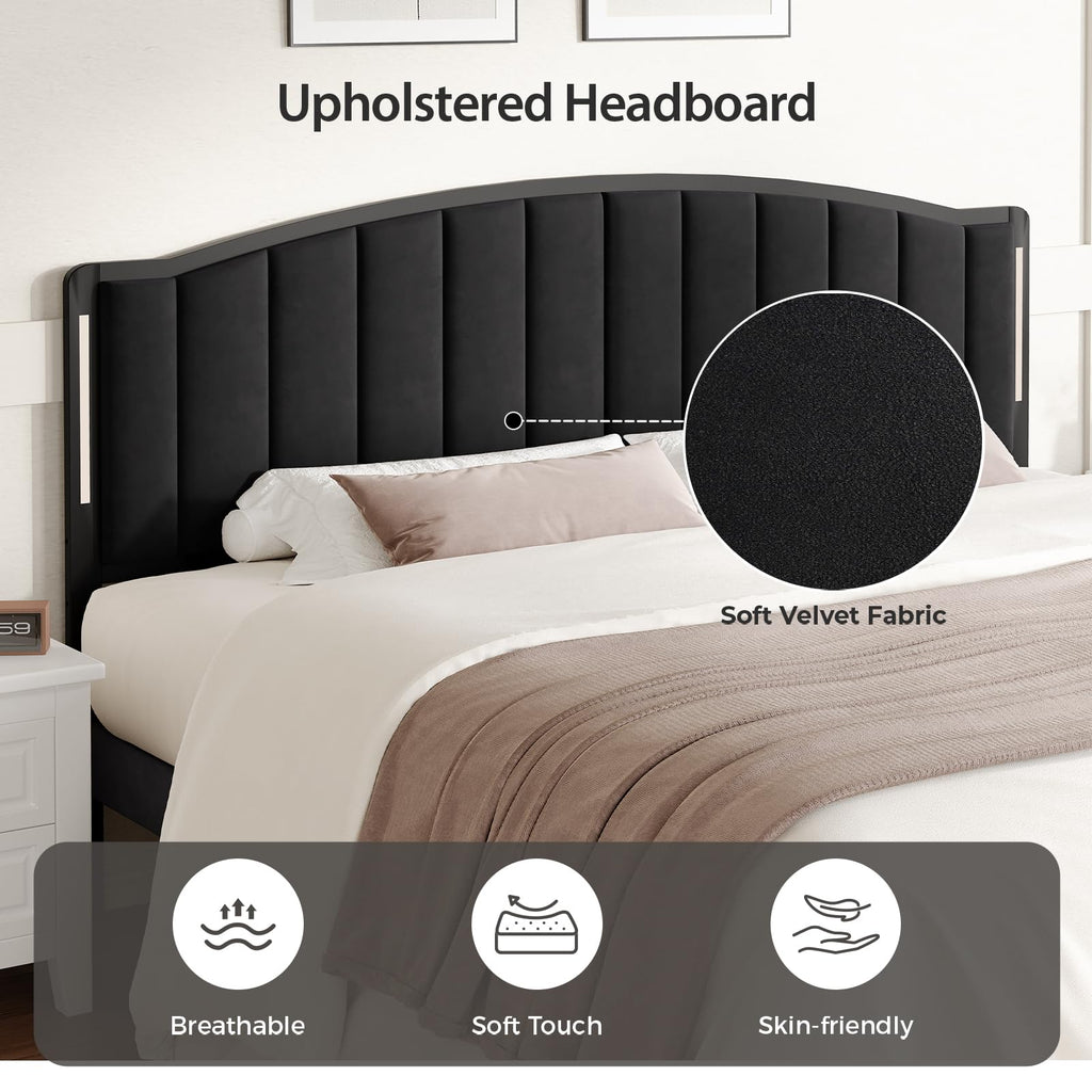 Salamir Headboard for Bed with LED Lights, Upholstered Vertical Channel Tufting Head Boards, Linen Fabric Bed Headboard Only, Study & Comfortable, Ideal for Bedroom, Dorm, Guest Room, Grey