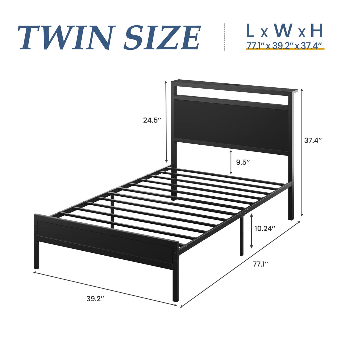 Fluest Bed Frame with Headboard, Metal Platform Bed Frame with High Bookcase Headboard, 4 Storage Drawers & Charging Station & LED, Noise-Free, NO Box Spring Needed