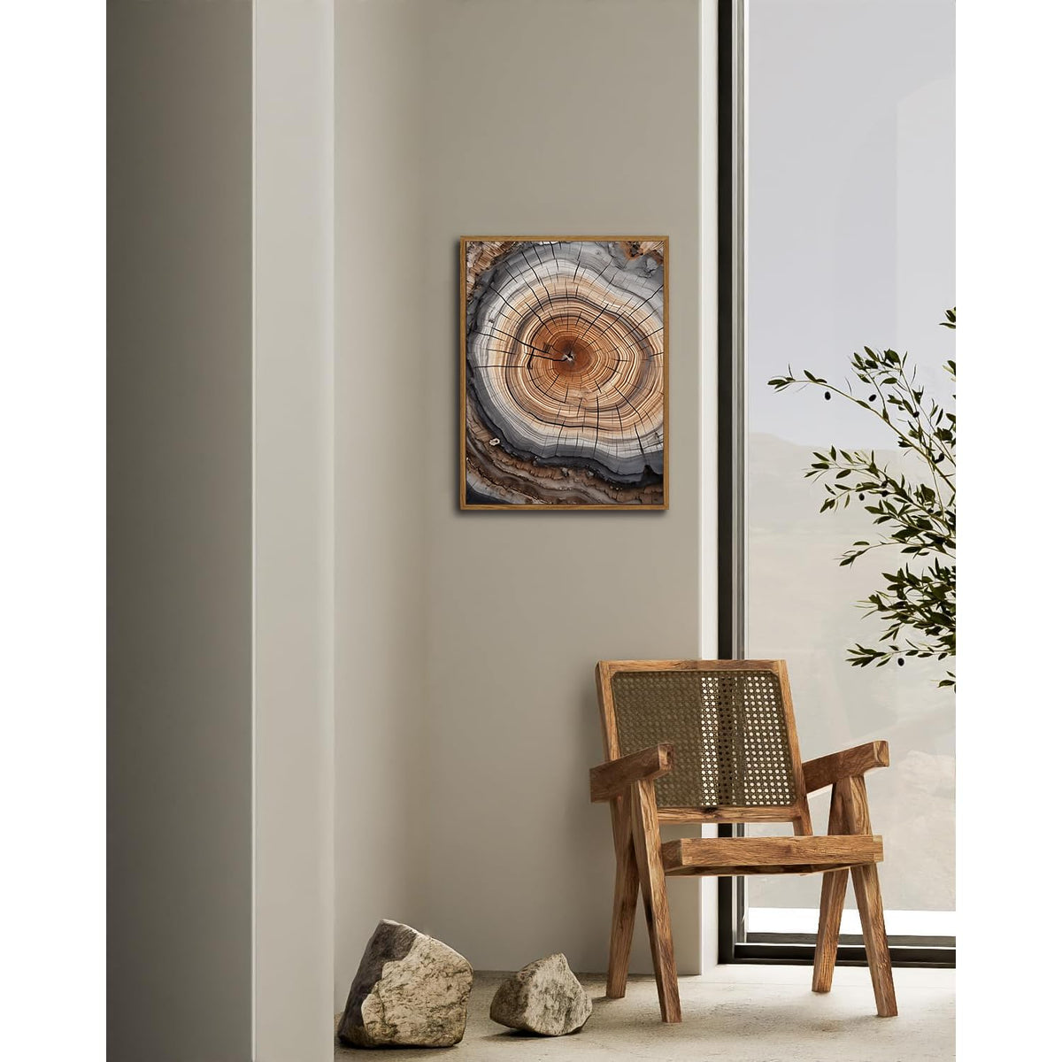 IBHJSART Framed Tree Ring Canvas Wall Art Abstract Colorful Wood Stump Decor Painting Prints Modern Minimalist Pictures Neutral Nature Rustic Farmhouse Living Room Bedroom Bathroom Office