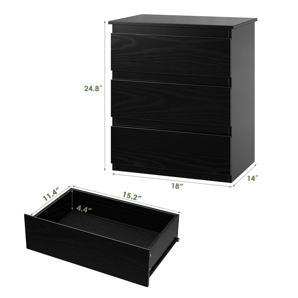 Bamjoy Nightstand with 3 Drawers, Beside Table with Drawers for Bedroom, Small Side Table Storage Cabinet 3 Drawer Night Stand for Home Office