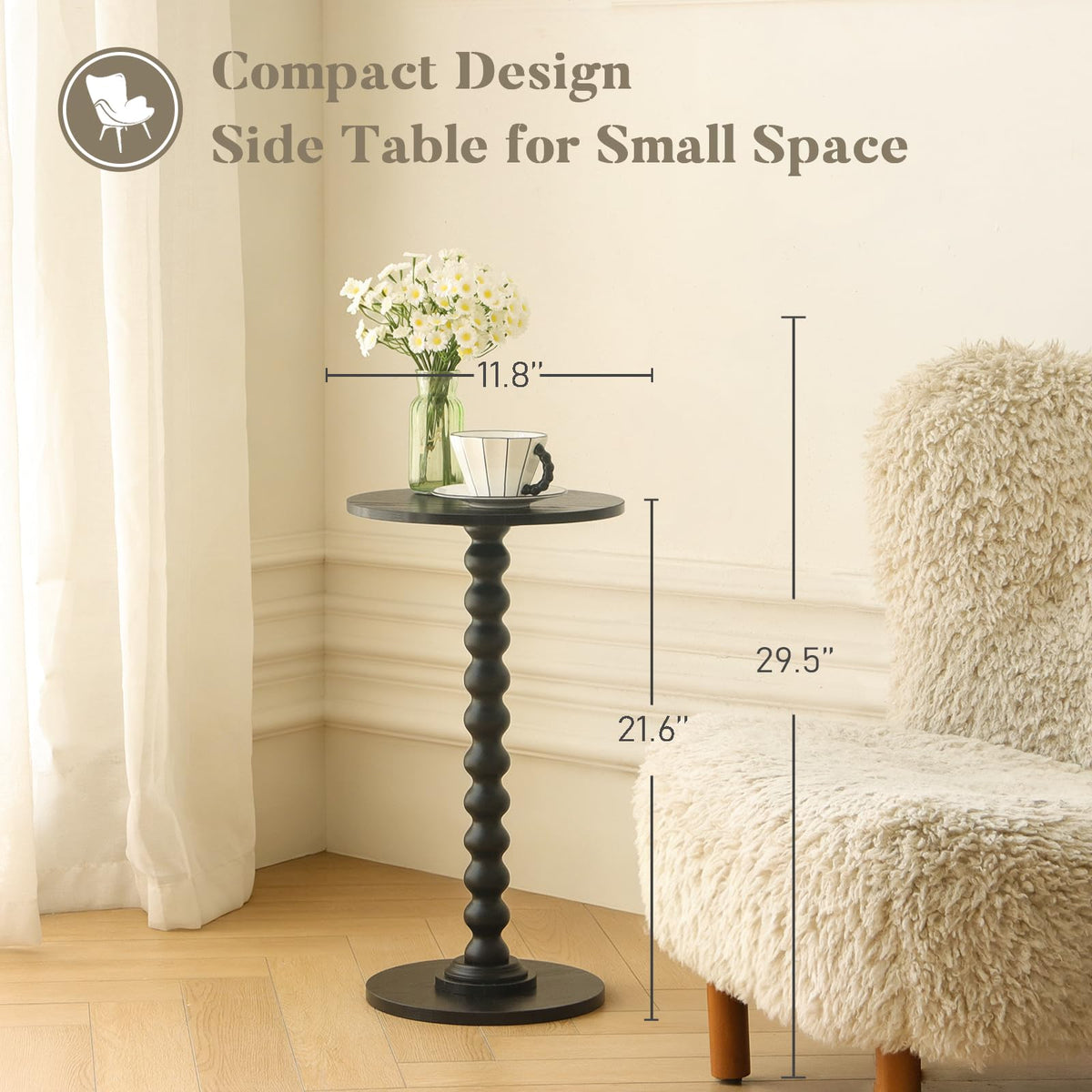 Fultyle Round Side Table, Small Drink Table for Small Spaces, Modern End Coffee Table with Solid Wood Leg for Living Room, Bedroom, Corners, and Office