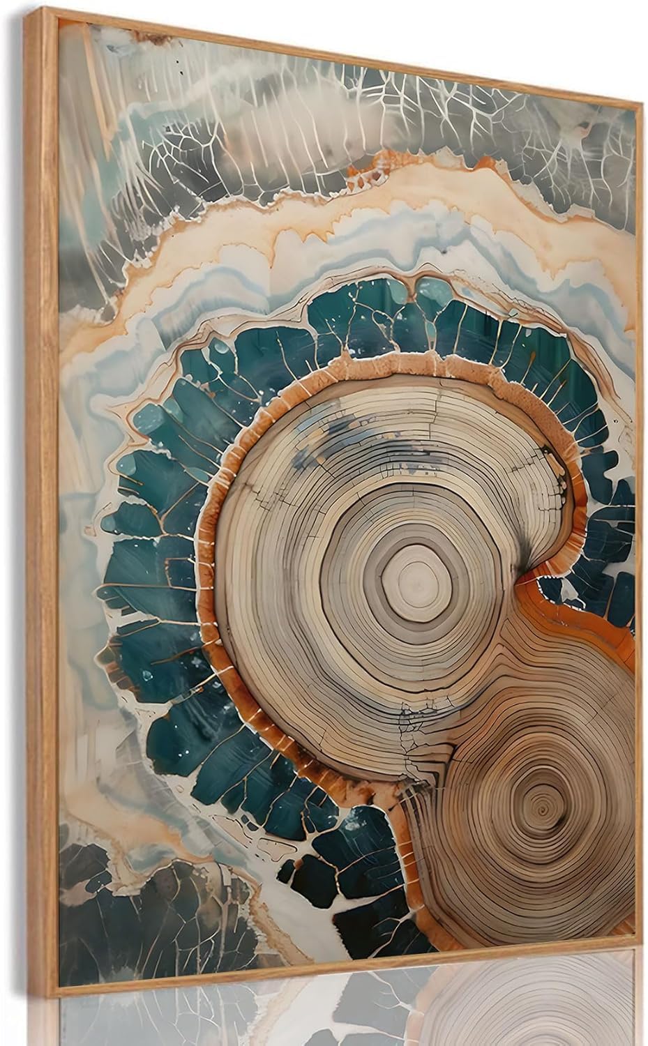 IBHJSART Framed Tree Ring Canvas Wall Art Abstract Colorful Wood Stump Decor Painting Prints Modern Minimalist Pictures Neutral Nature Rustic Farmhouse Living Room Bedroom Bathroom Office