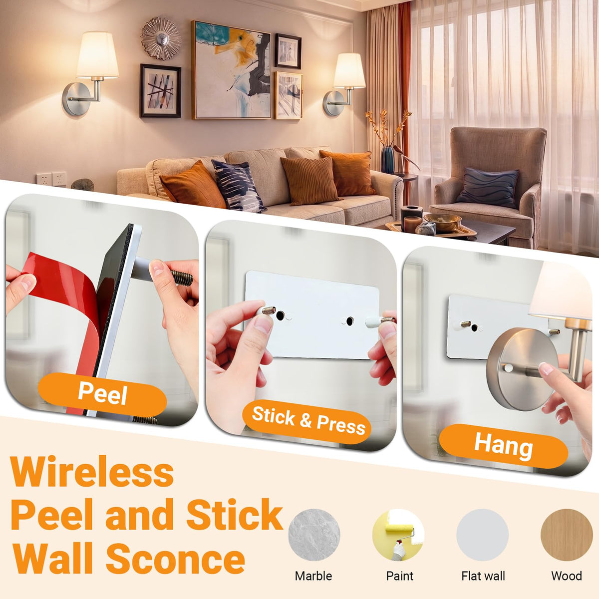 Battery Operated Wall Sconces Set Of Two, Wireless Battery Wall Light With 10000mAh RGB Rechargeable Magnetic Bulb, Rechargeable Wall Sconce With Remote Control For Bedroom, No Electrician Required