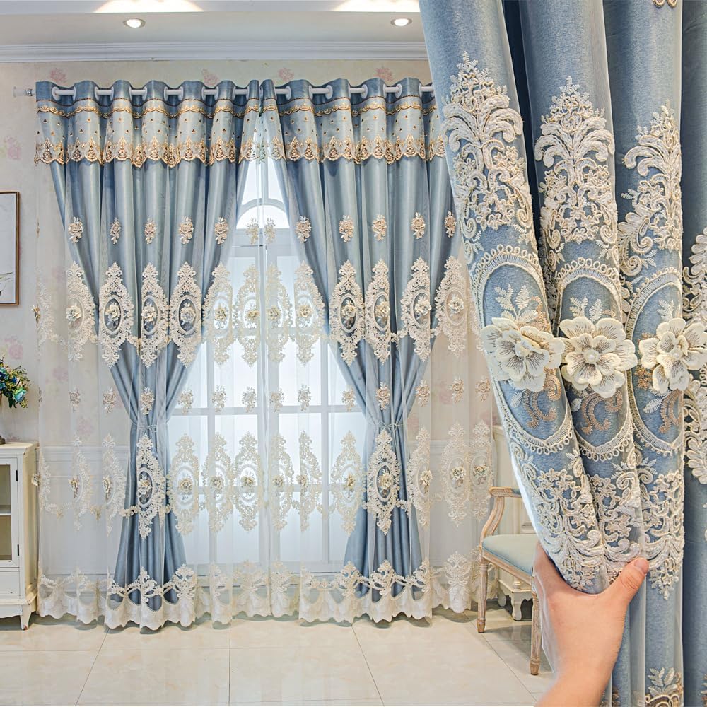 YAJUYunLin French-Style Layered Embroidered Curtains