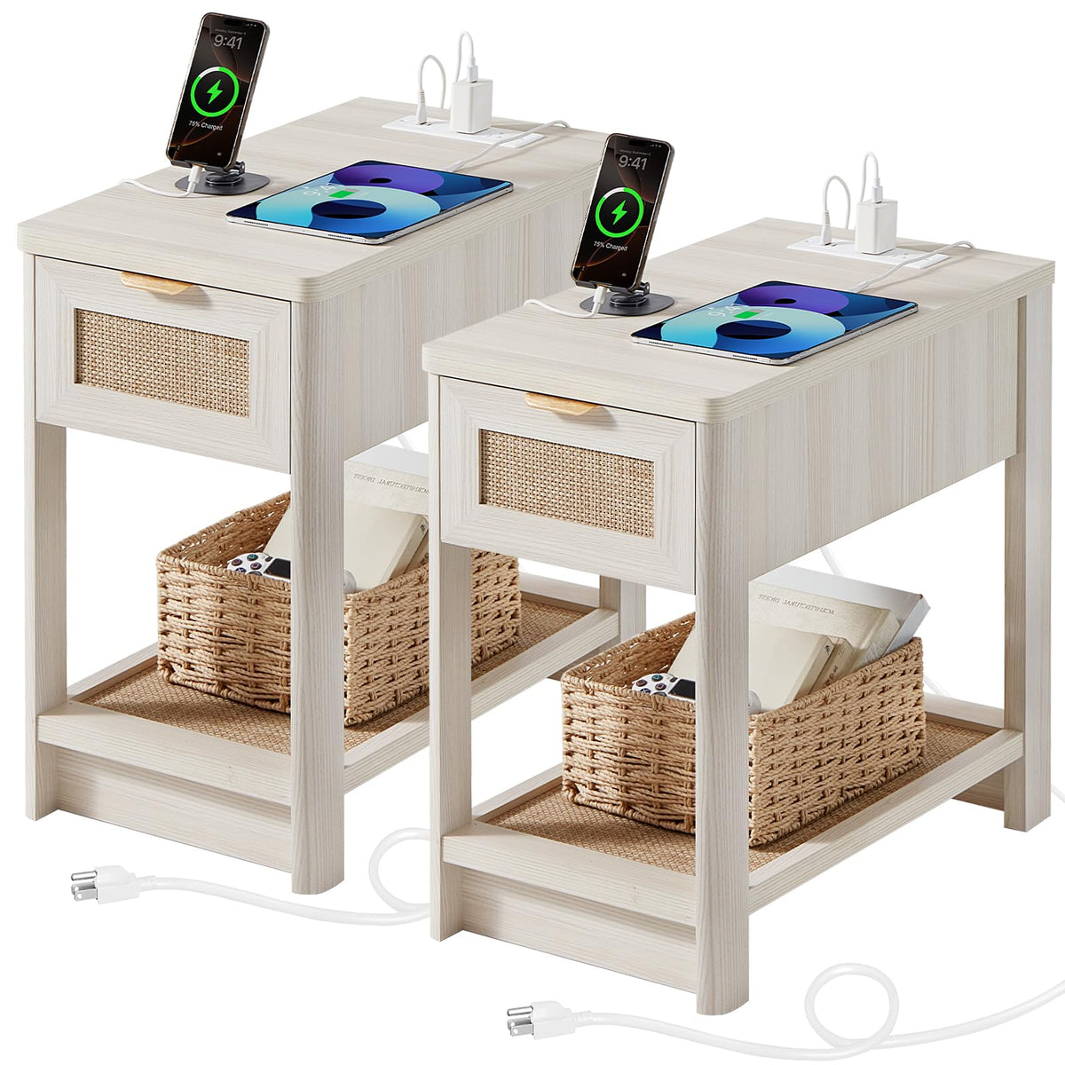 LEYAOYAO Rattan Dresser and Nightstand Sets 3 Piece, Natural
