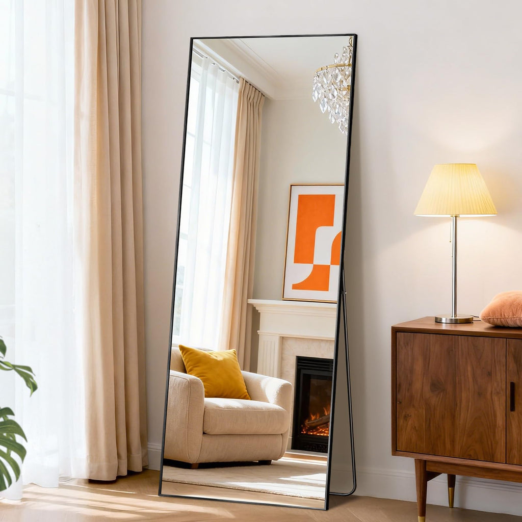 Aidoly Mirror Full Length, Upgraded Body Wall Mirrors with Shatter-Proof Glass, Floor Standing, Hanging or Leaning, Tall Mirror with Stand Aluminum Alloy Frame for Bedroom Cloakroom