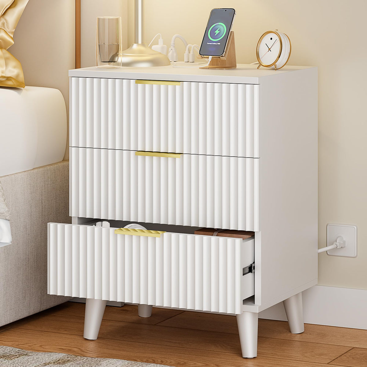 Lulive Wood Black Dresser for Bedroom Fluted Modern Chest of Drawers Storage Organizer